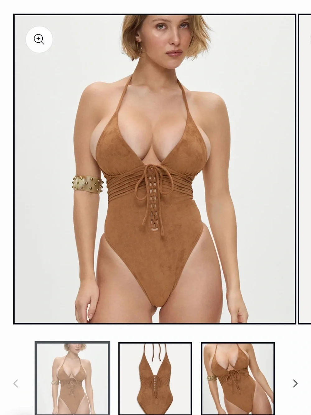 Frankie’s Bikinis x Bella Hadid Suede One Piece Swimsuit Bodysuit
